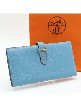 Hermes Bearn Classic Blue Jean Silver Wallet